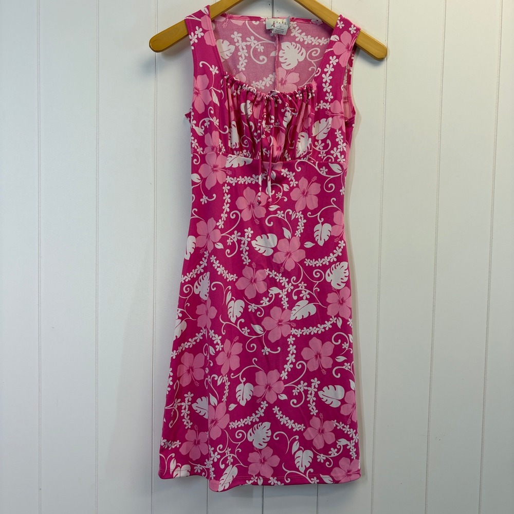 Pulse Y2K Babydoll Hawaiian Dress Womens Medium Pink Tropical Hibiscus Beachy